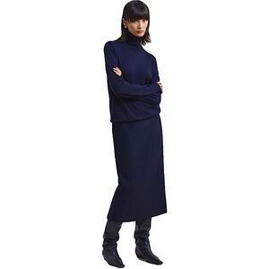 Club Monaco Arke Maxi Midi Column Skirt Elastic Waist Navy 00